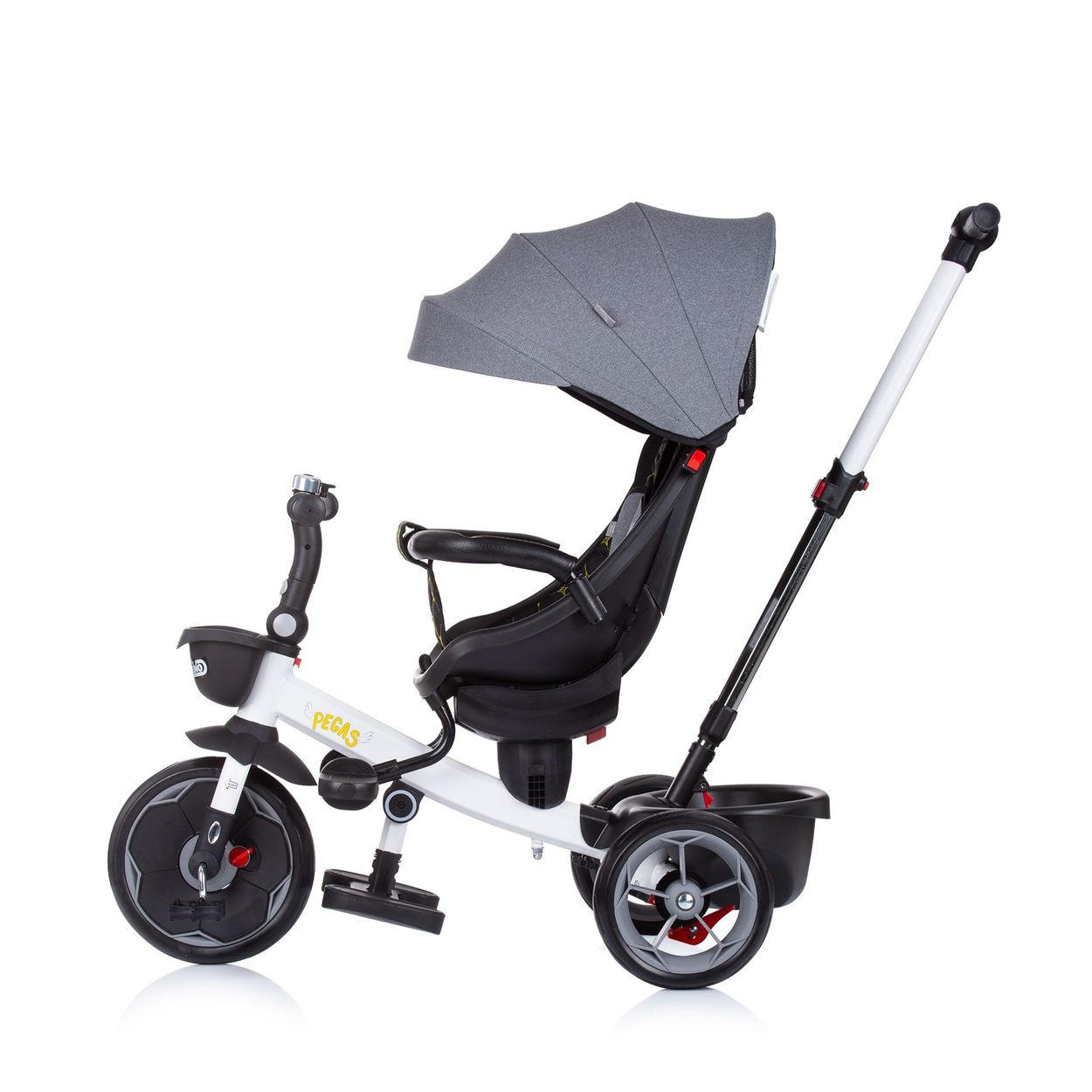 DREIRAD Pegas 4 in 1 grau Sitz umkehrbar, Schiebestange, Dach - Grau, Metall (85/52/93cm) - Chipolino