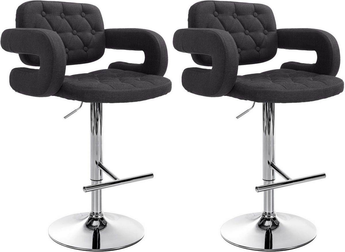 BARHOCKER 2er Set Stoff schwarz - Chromfarben/Schwarz, Textil/Metall (62/103/55cm) - CLP