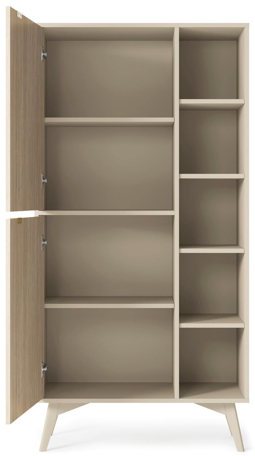 HIGHBOARD Silva 80 cm in Sandbeige + Scandi-Fischgrätmuster mit Türen und Regalen - Beige/Goldfarben, Holz/Holzwerkstoff (80/160/38cm) - Ravio
