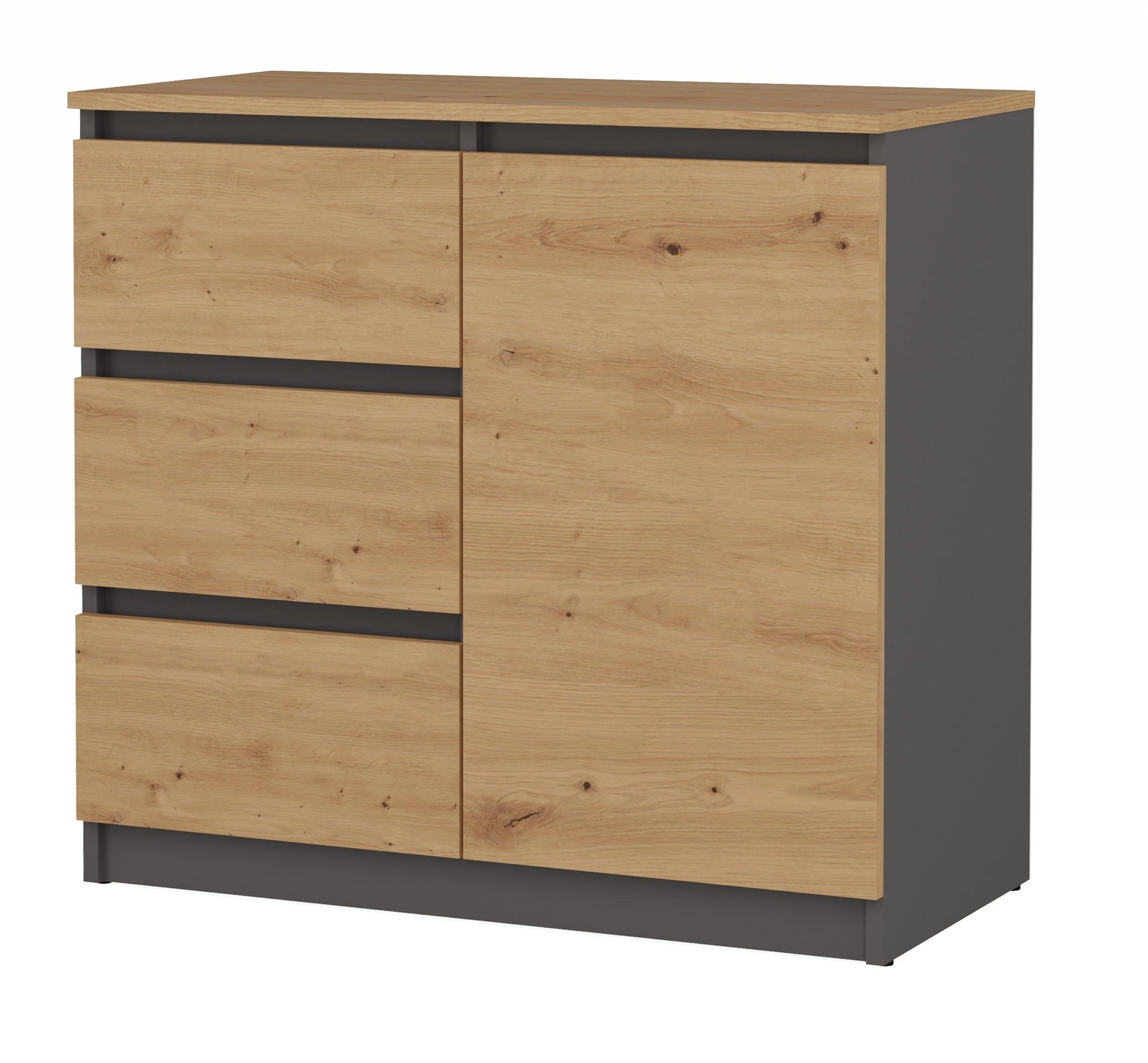 KOMMODE 1D3S SCHRANK 1 TÜR 3 SCHUBLADEN ANTHRAZIT EICHE ARTISAN - Anthrazit/Eiche Artisan, Holzwerkstoff (80/75/40cm) - CDF
