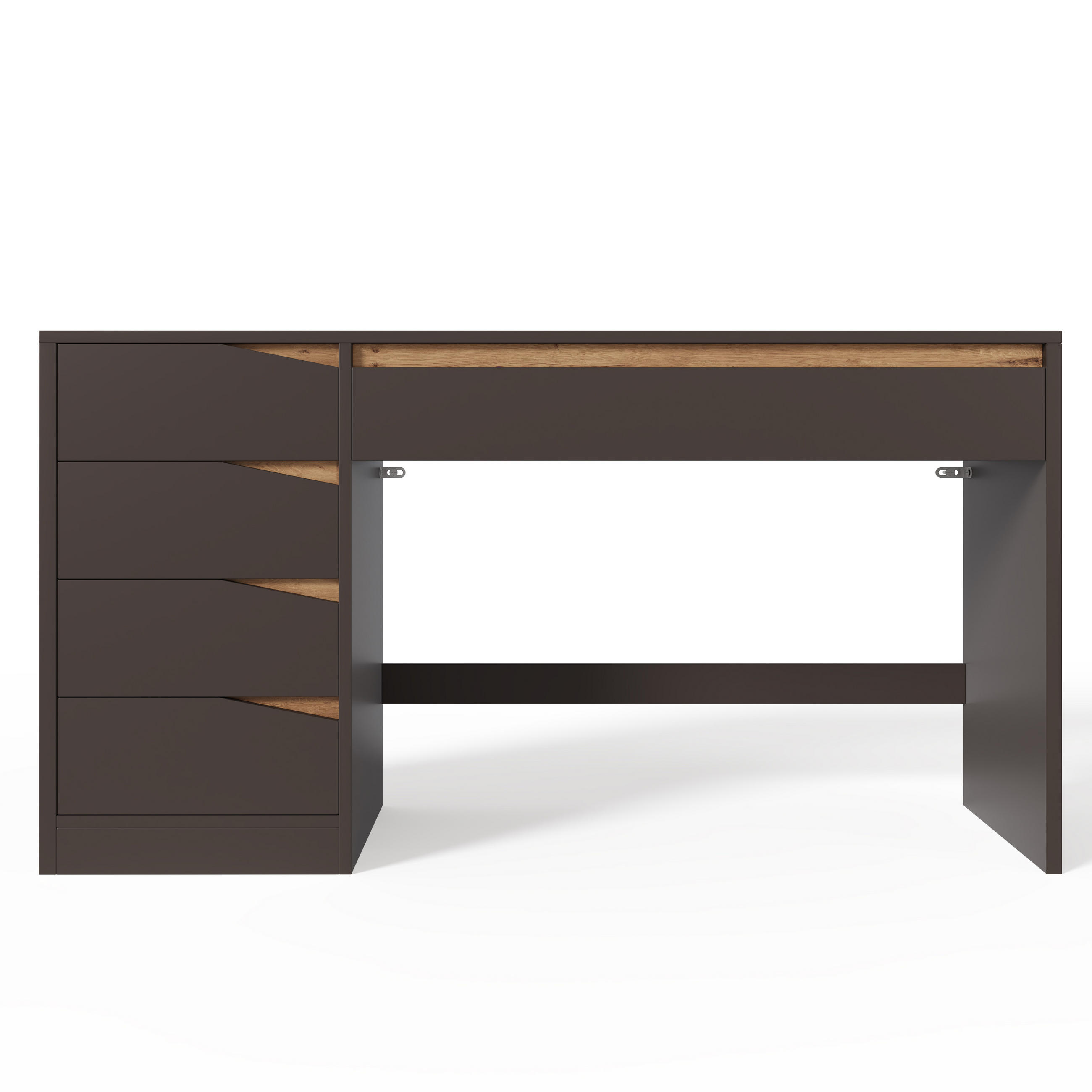 SCHREIBTISCH 140x50cm 5 Schubladen Grau Eiche - Grau, Holzwerkstoff (50/140/78cm) - FLIEKS