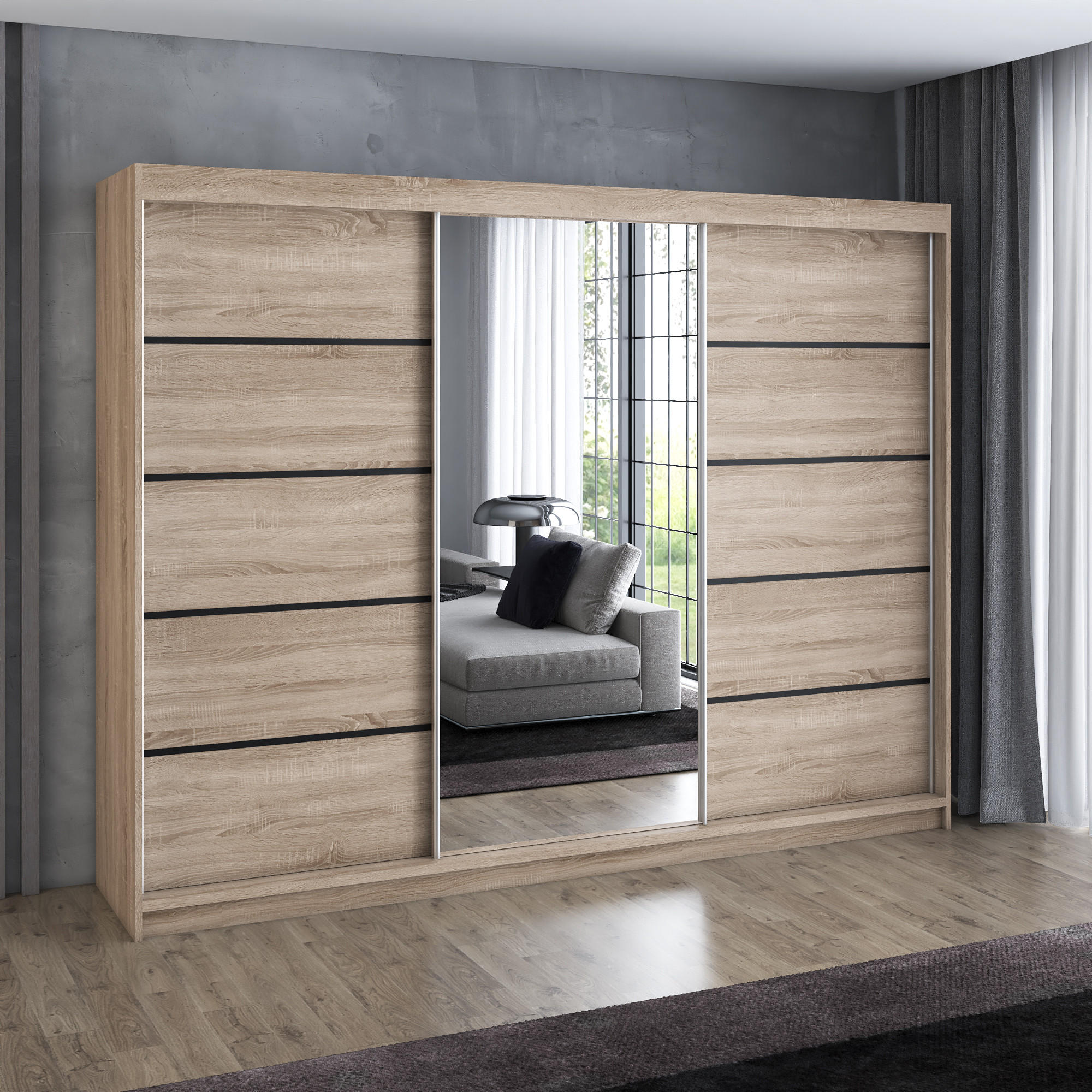 SCHWEBETÜRENSCHRANK 200 cm VILANO 2 Farbe: Sonoma - Braun, Holzwerkstoff (200/215/59.5cm) - A&J MöbelLand