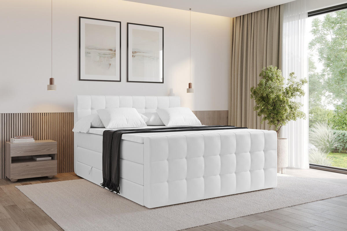 BOXSPRINGOVÁ POSTEL s matrací H3/H4 - IGAN-Z KING - 140x200 cm Bílá - vysoce lesklá bílá, kompozitní dřevo (143/200cm) - ALTDECOR