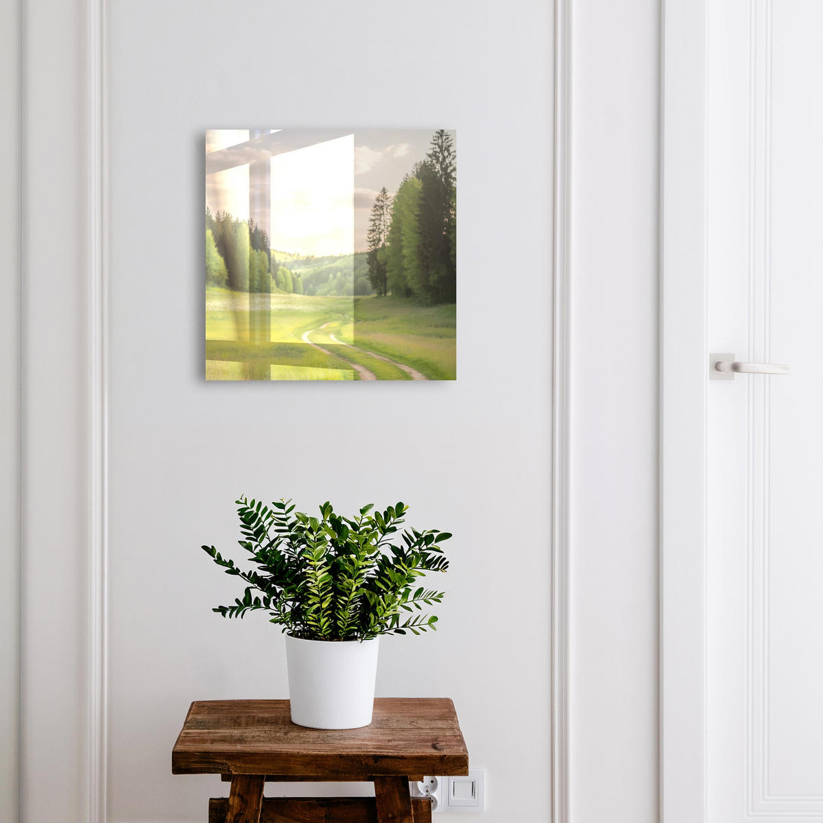 SCHLÜSSELBOX Weiß 30x30 cm – Türöffnung nach rechts - Idyllische Landschaft - Grün, Metall (30/30/5cm) - TULUP