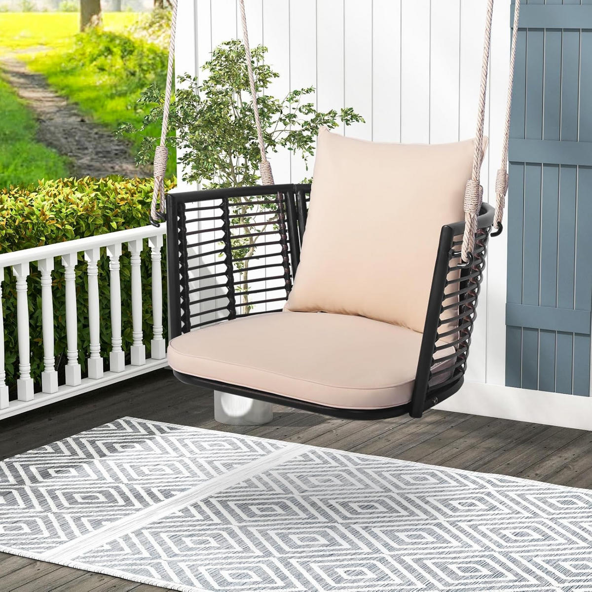 HÄNGESESSEL Beige - Beige, Metall (77/38/62cm) - COSTWAY