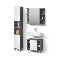 BADMÖBEL-SET Fucino Anthrazit 3 Teile, mit Hochschrank - Weiß Hochglanz/Anthrazit, Holzwerkstoff (80/64/21cm) - Livinity®