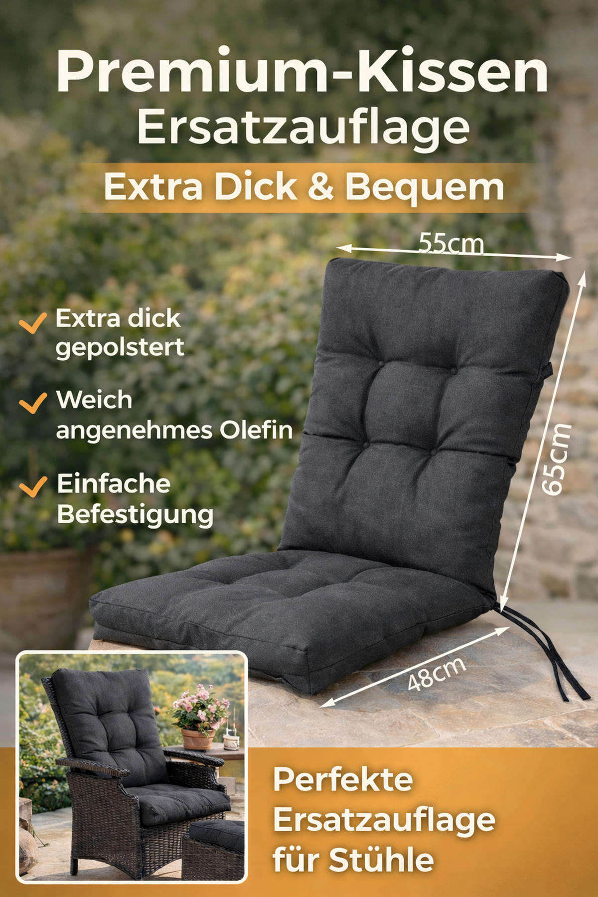 SITZKISSEN Hochlehner 48x113 cm Anthrazit - Grau, Textil (48/8/113cm) - QUICK STAR