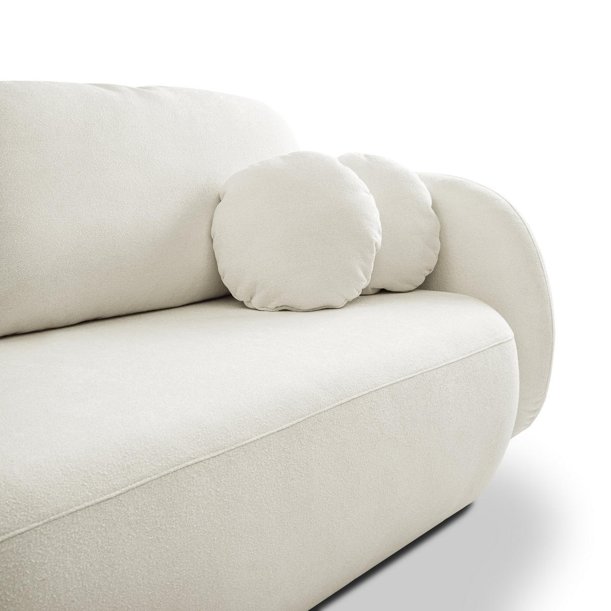 BETTSOFA AMICO Creme Bucle-Stoff mit Schlaffunktion - Creme, Holz (238/86.5/101cm) - MASSENO