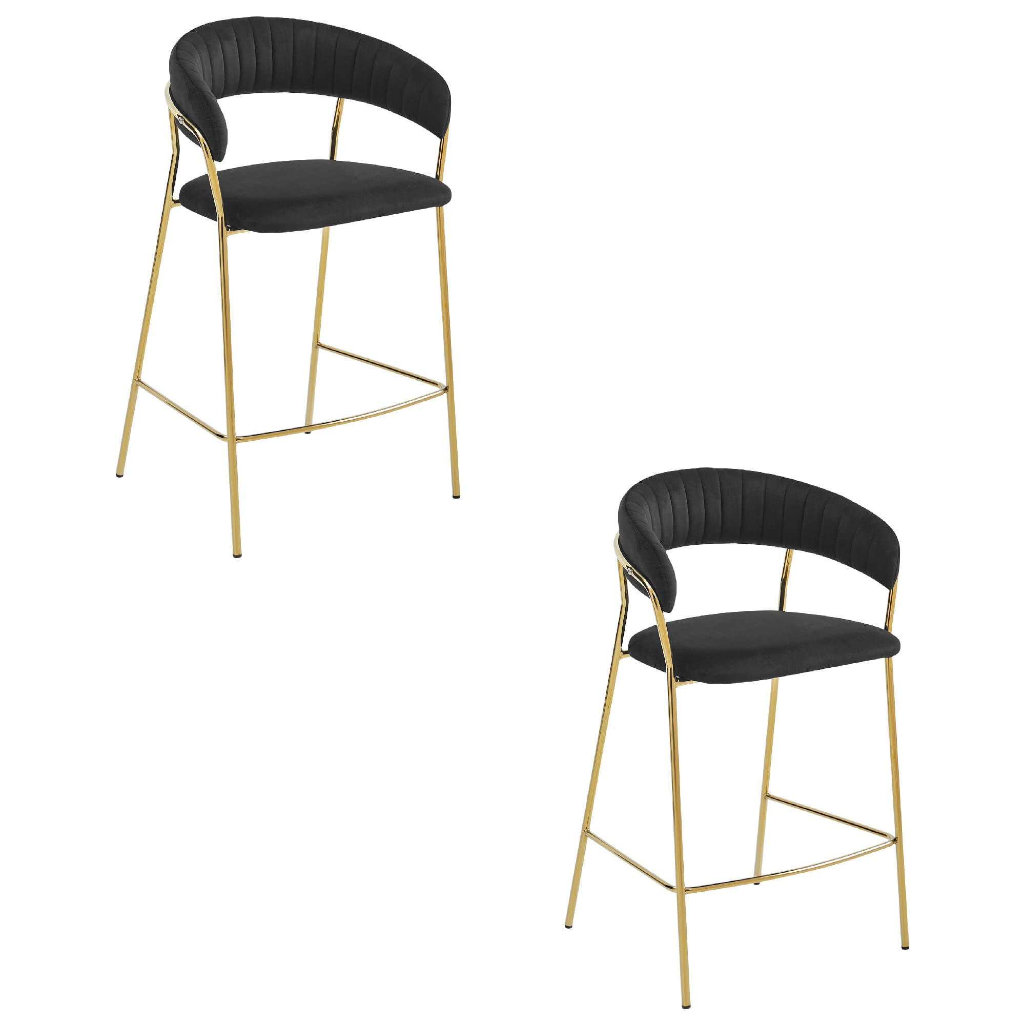 BARHOCKER 2-er Set BADIA schwarzer Sitz, Goldbasis - Schwarz, Textil (46/94/45cm) - Valora