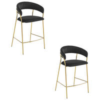 BARHOCKER 2-er Set BADIA schwarzer Sitz, Goldbasis - Schwarz, Textil (46/94/45cm) - Valora