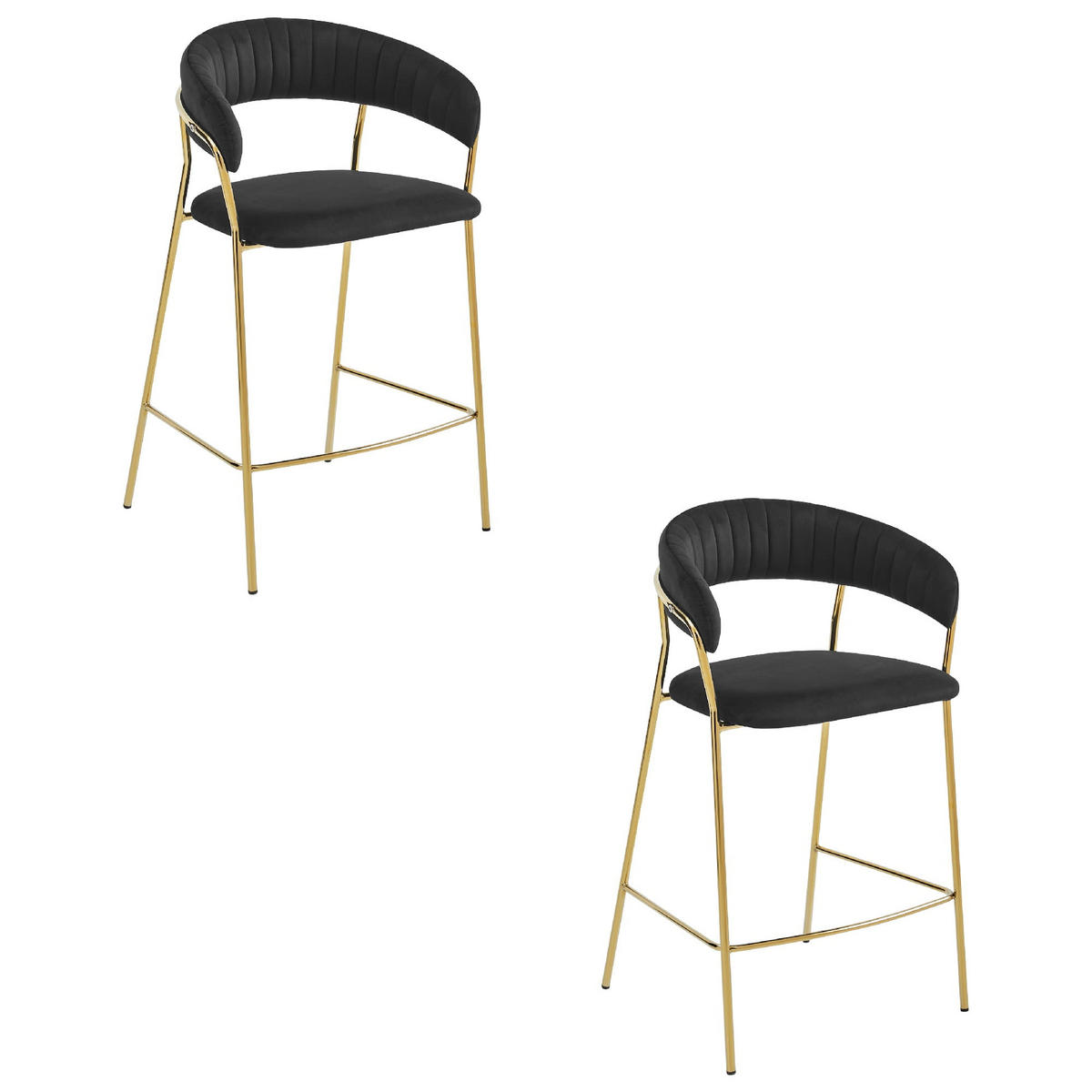 BARHOCKER 2-er Set BADIA schwarzer Sitz, Goldbasis - Schwarz, Textil (46/94/45cm) - Valora