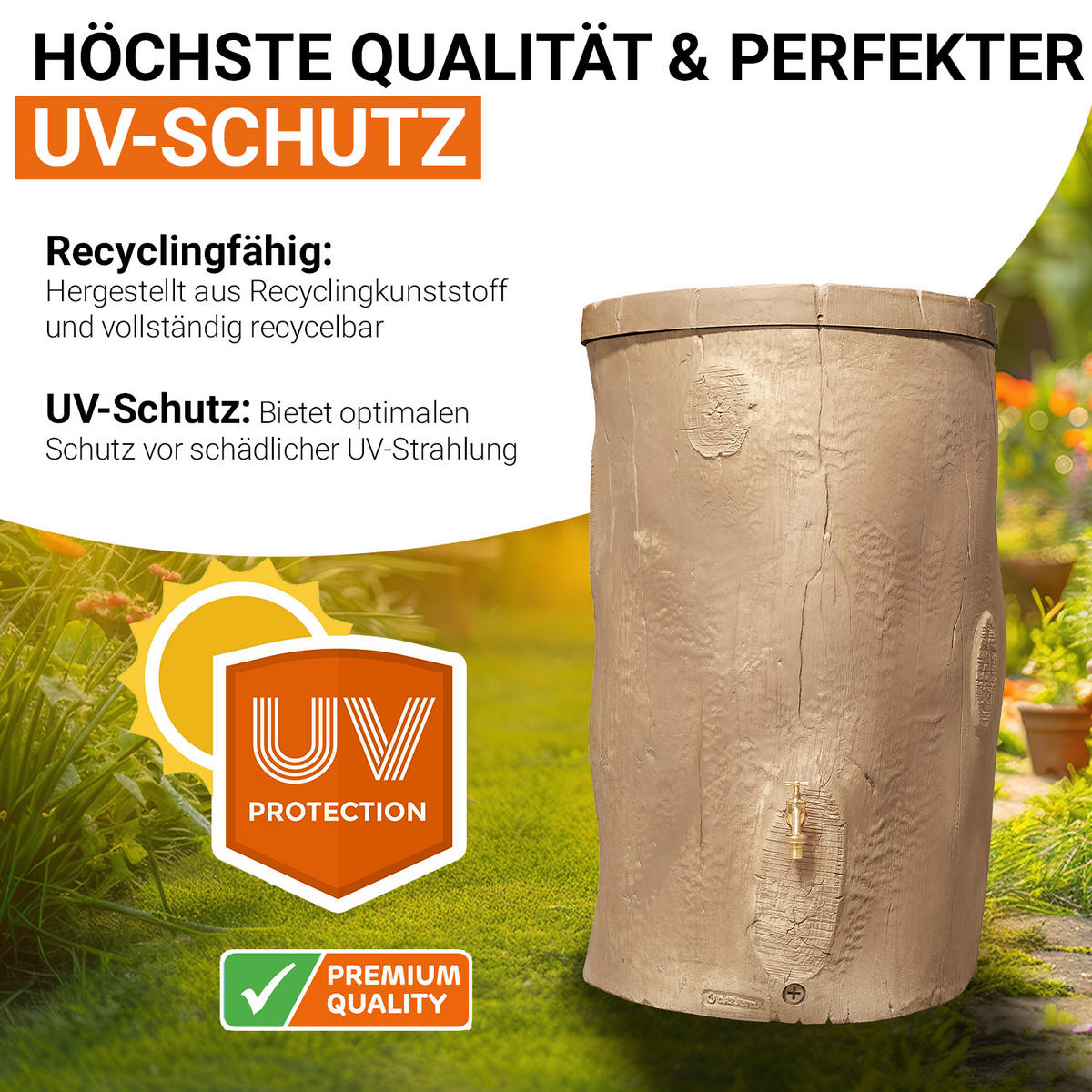STOCK Regentonne 400 L, light - Braun, Kunststoff (72/119/72cm) - GARANTIA