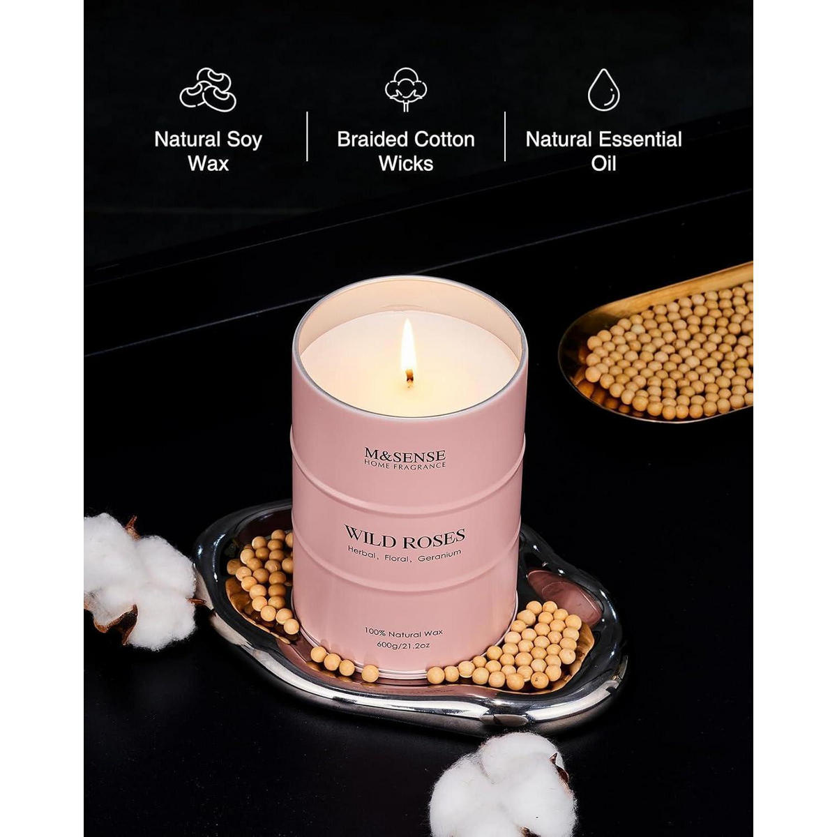 DUFTKERZE im Glas Wilde Rose 600g 130 Stunden Brenndauer - Rosa, Paraffin (13cm)