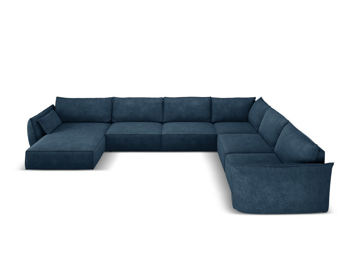 PANORAMASOFA rechts Kaelle aus Chenille-Stoff königsblau 8 Sitzplätze - Blau, Textil (284/85/384cm) - Micadoni