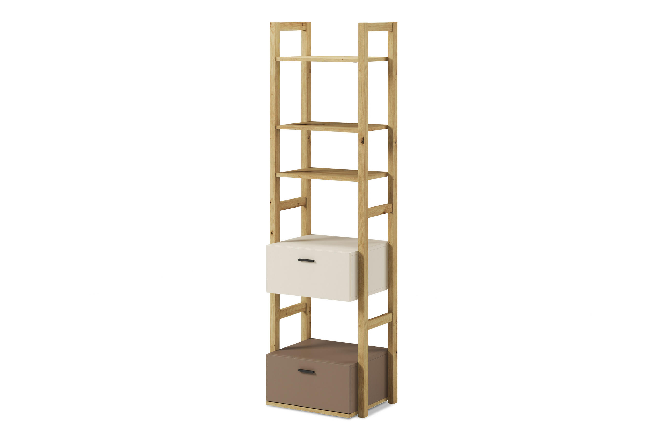 KINDER-BÜCHERREGAL TRIDA mit Schubladen, creme/braun/artisan Eiche - Creme/Braun, Holz (51/180/40cm) - KONSIMO®