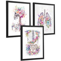 POSTER Set aus 3 Anatomie Drucke mit Skelett Schädel Wirbelsäule Rippen Lungen und Verdauungssystem Künstlerischer Größe Schwarzer Rahmen A3 - Schwarz, Papier (29.7/42/3cm) - Nacnic