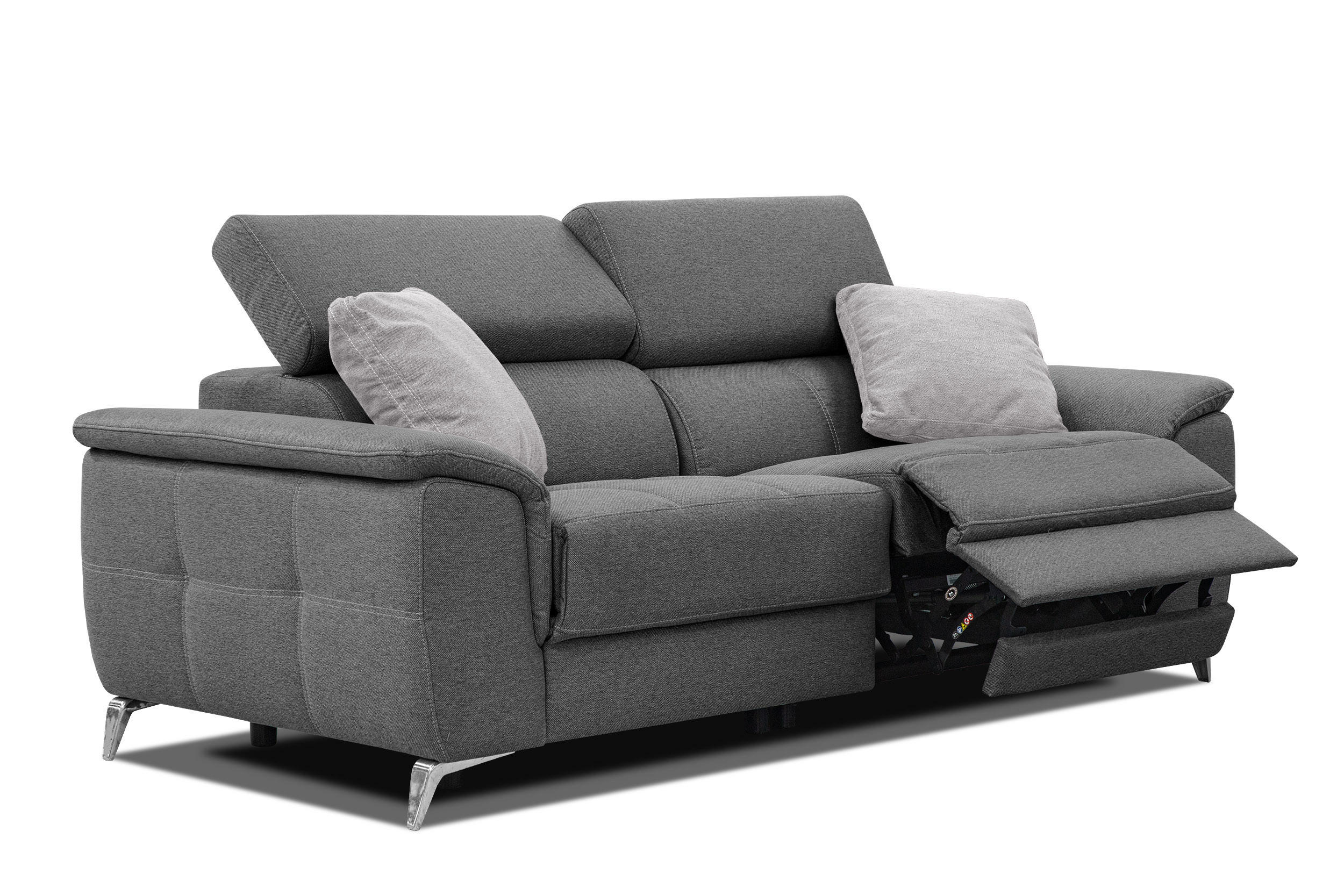 SOFA PLAUEN 3-Sitzer mit 2 Relaxfunktionen, dunkelgrau - Dunkelgrau/Silberfarben, Holzwerkstoff/Textil (214/83/105cm) - Courtois Laville