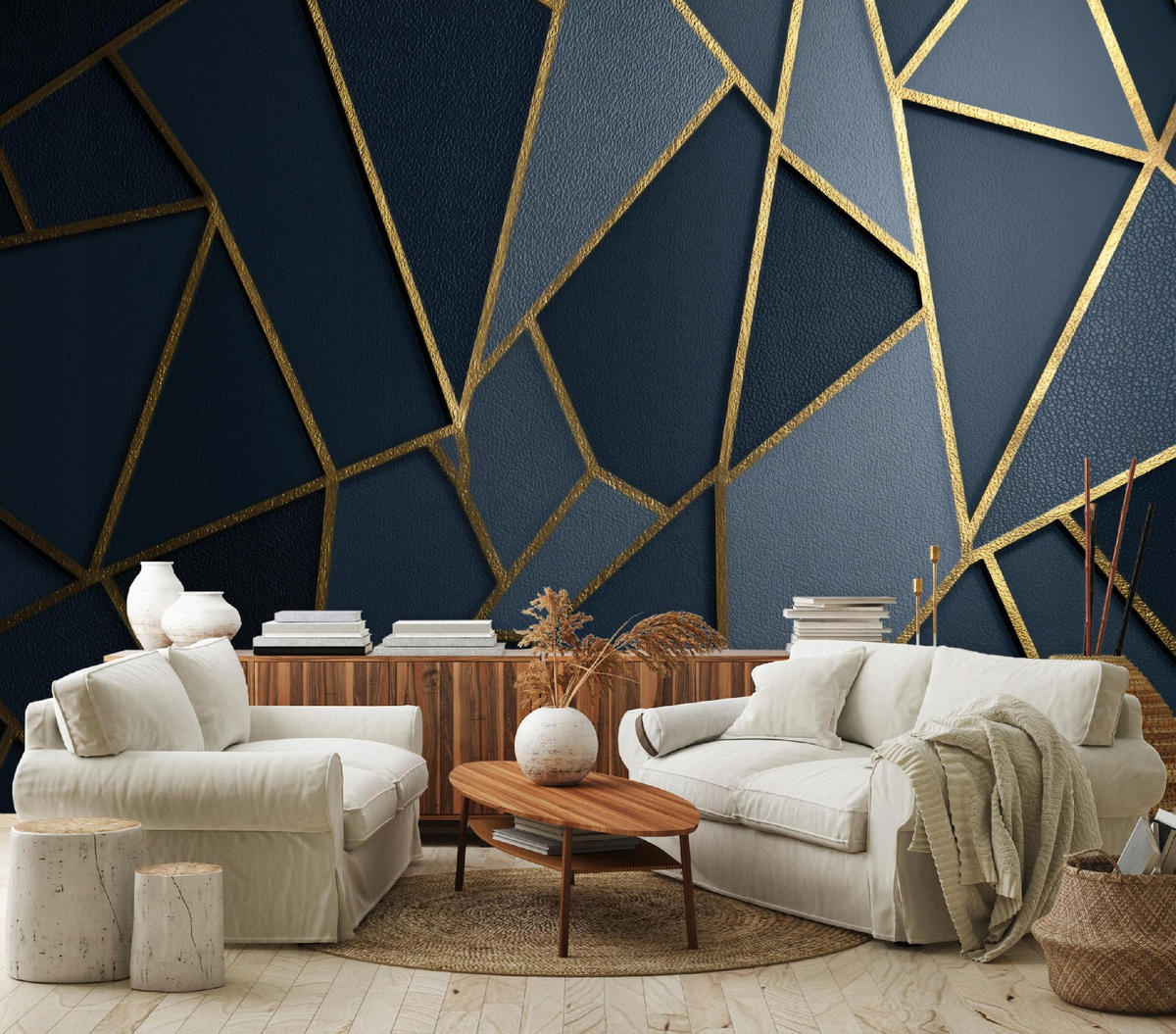 FOTOTAPETE Abstrakt Geometrisch Blau 250x175 cm - Multicolor, Papier (250/175cm) - Wallarena