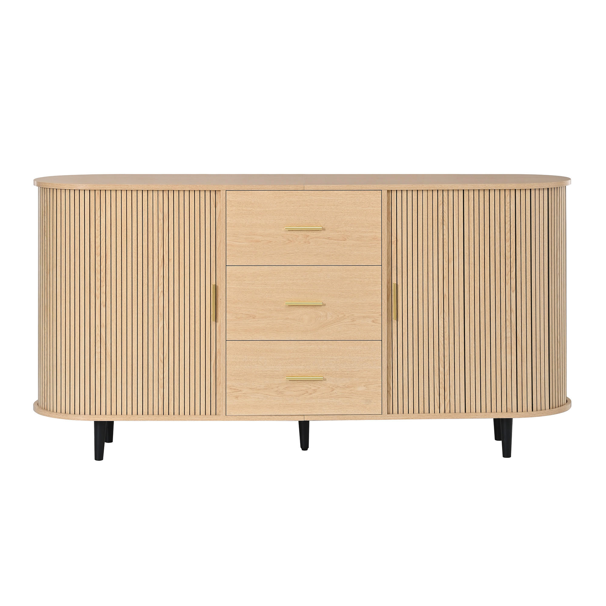 KOMODA 3 Zásuvky Posuvná dvířka Rýhy - přírodní, kompozitní dřevo (160/80.5/40cm) - FLIEKS