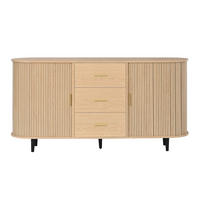 KOMODA 3 Zásuvky Posuvná dvířka Rýhy - přírodní, kompozitní dřevo (160/80.5/40cm) - FLIEKS