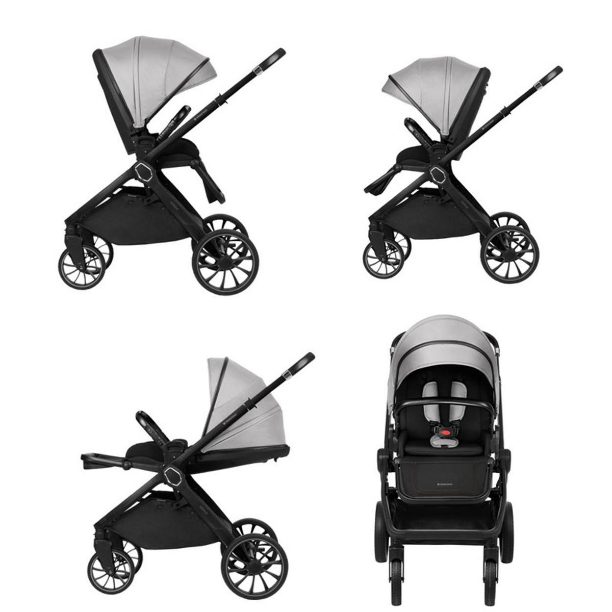 KINDERWAGEN Tiffany 2 in 1 grau Babywanne, Sportsitz, Wickeltasche, PU-Räder - Grau, Metall (81/59/102cm) - Kikka boo