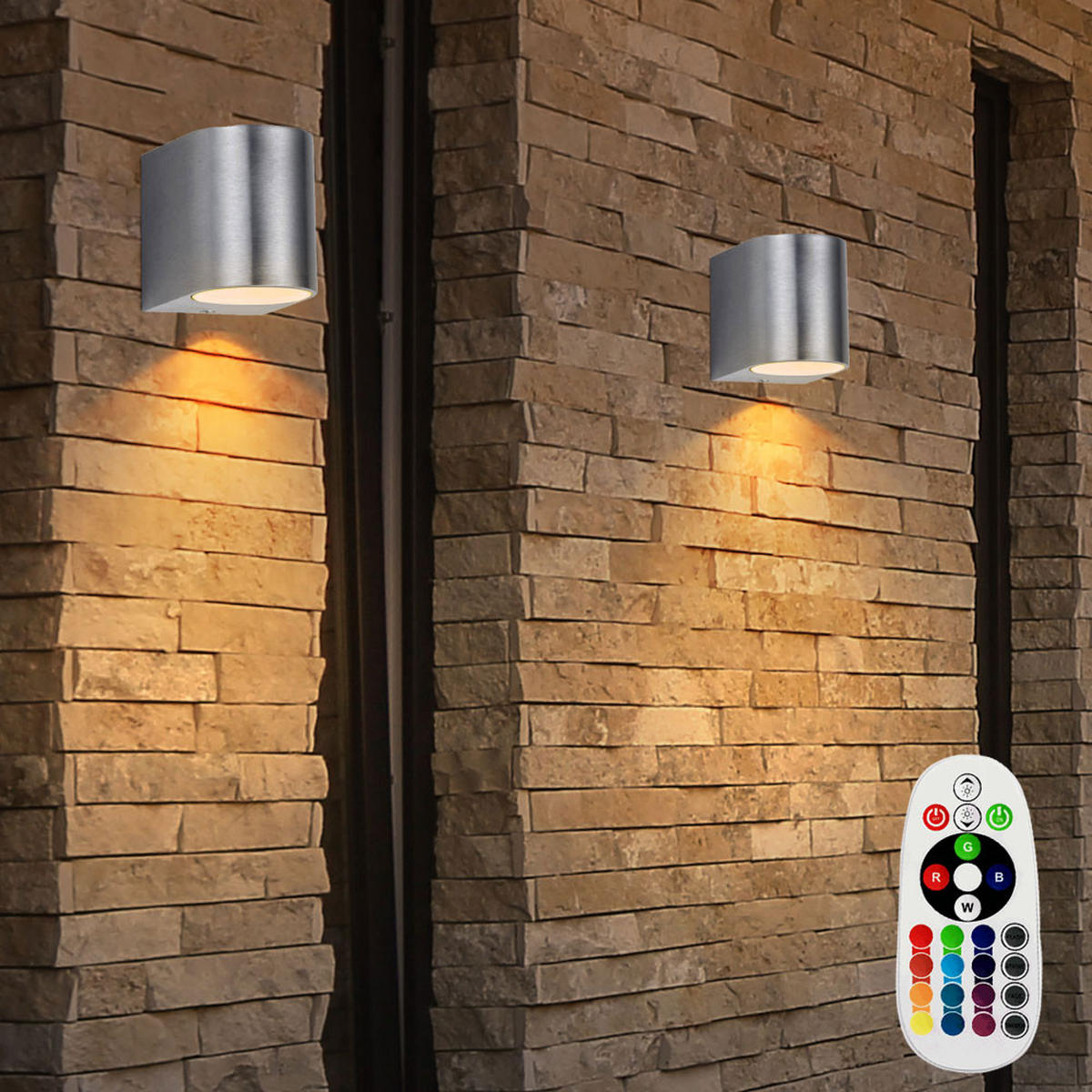 LED AUSSEN-WANDLEUCHTE Silber gebürstet 2er Set - Silberfarben, Glas (7/8/9.4cm)