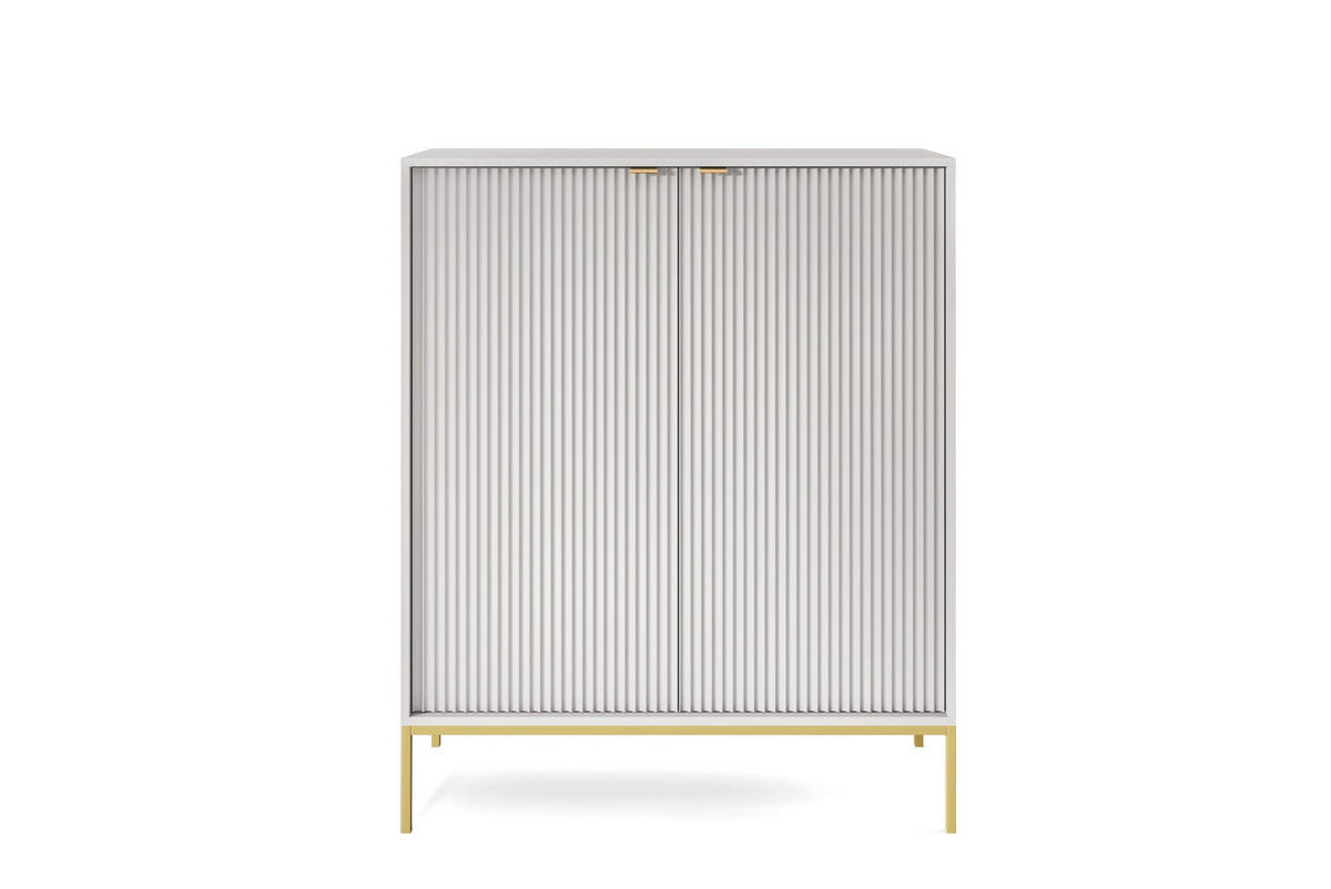 GRAUE Moderne Geriffelte Hochkommode KIOTO KW2D (Gold Gestell, Soft-Close Türen) - Goldfarben/Grau, Holz/Holzwerkstoff (104/125/39cm) - Ravio