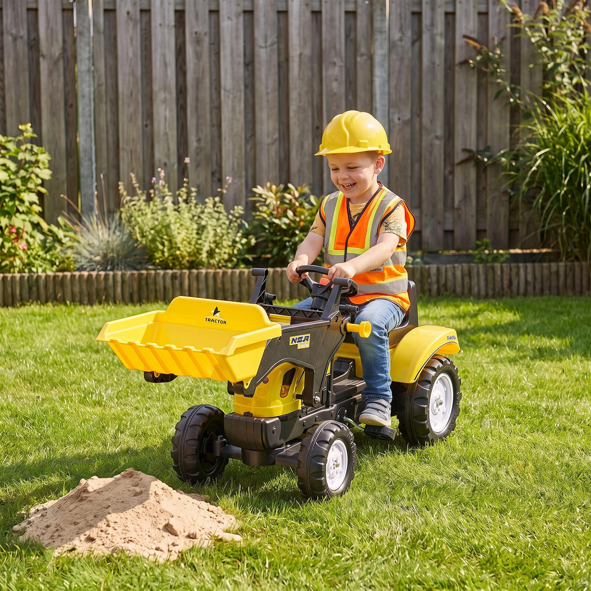 KINDER-RADLADER Kinderbagger Tretauto für 3-jährige Kinder mit Pedalen Gelb - Schwarz, Metall (114/41/52cm) - HOMCOM