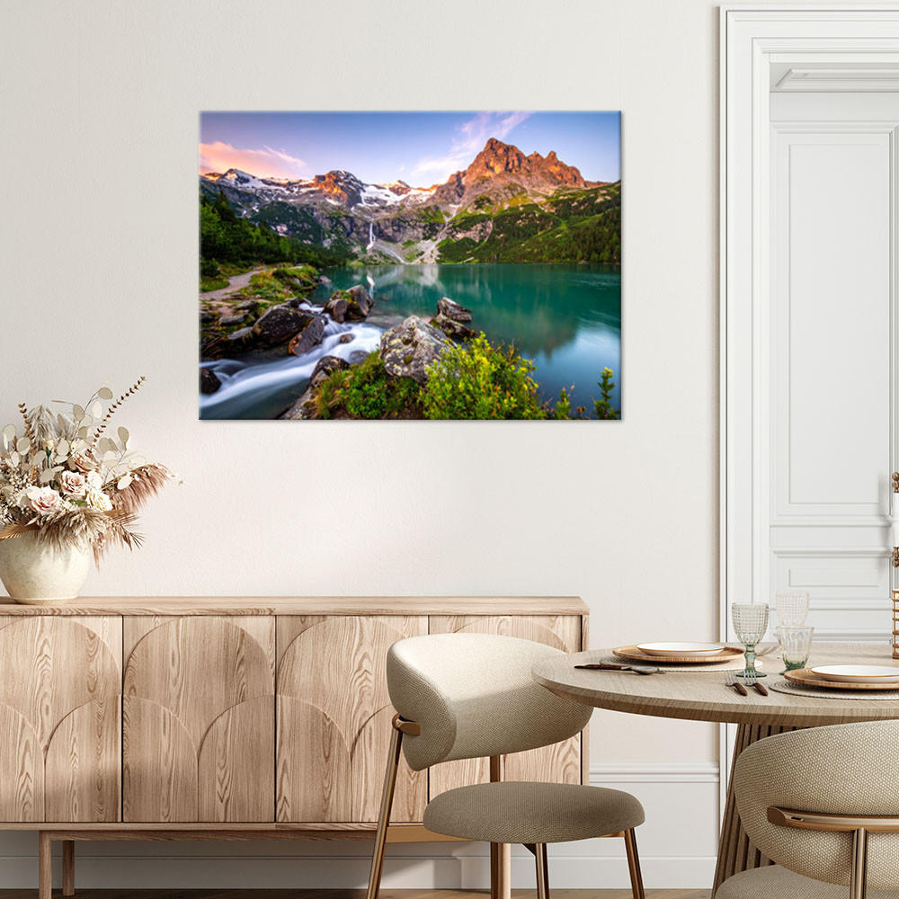 LEINWANDBILD Landschaft See Berge Natur 100x70cm - Grün, Textil (100/70cm) - Feeby