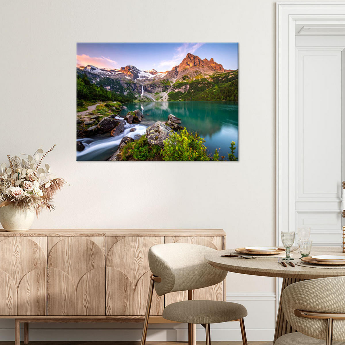 LEINWANDBILD Landschaft See Berge Natur 100x70cm - Grün, Textil (100/70cm) - Feeby