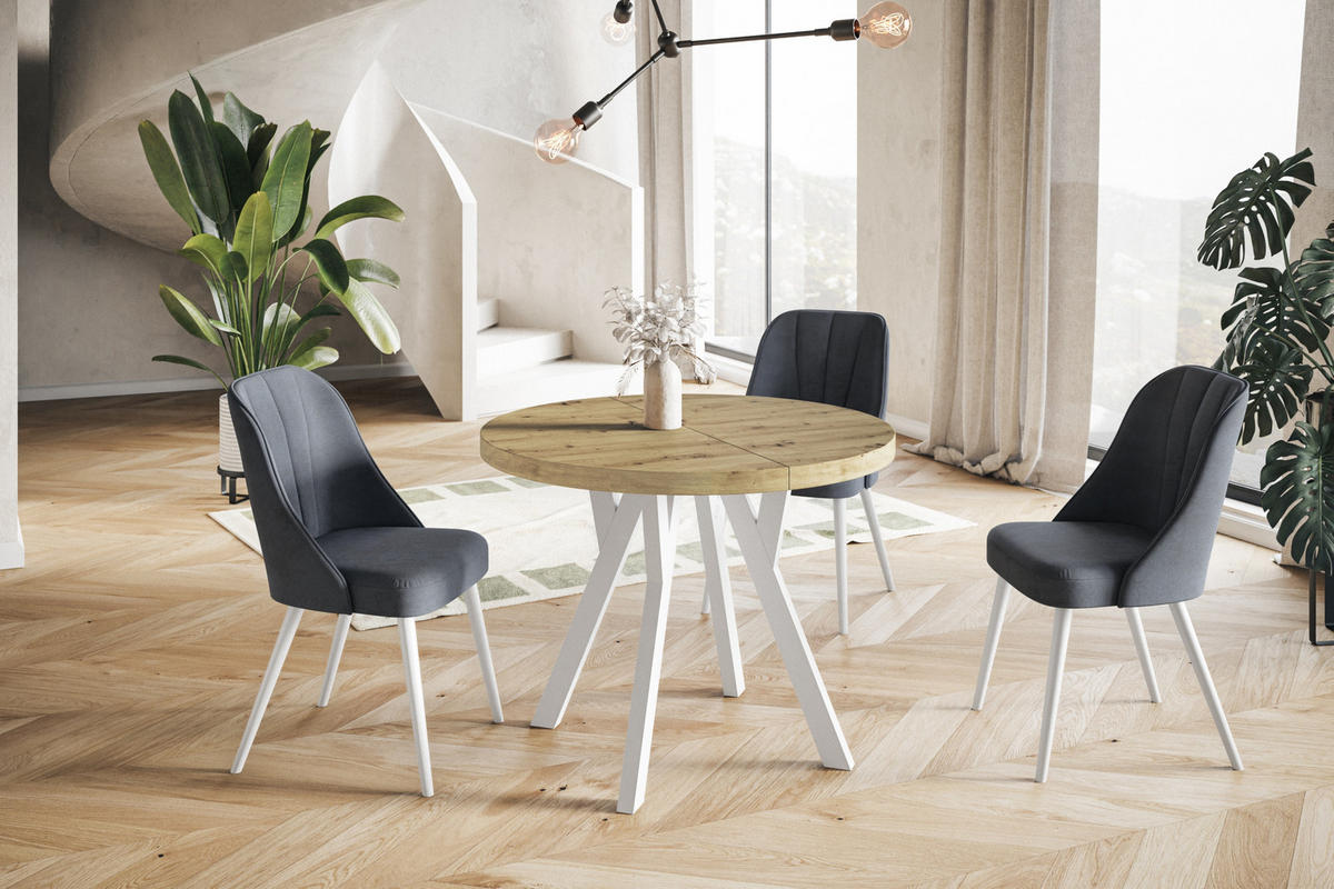 ESSZIMMERTISCH OVO, ausziehbarer Tisch 80 cm bis 130 cm, Farbe: ARTISAN, mit Holzbeinen in Farbe Weiß - Hellbraun/Weiß, Holzwerkstoff (80/80/77cm) - Alpi-Möbel