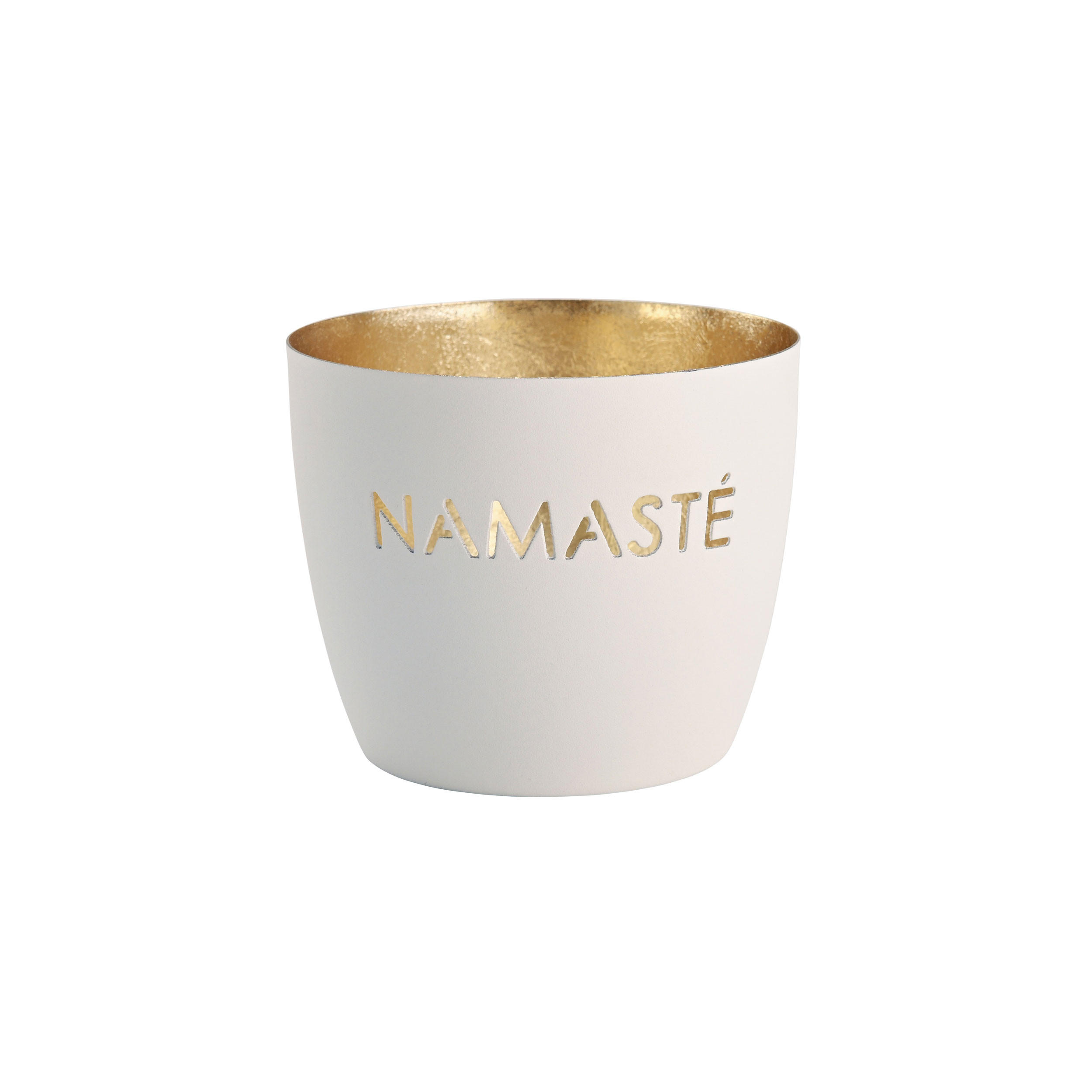 TEELICHTHALTER Madras Namaste M, Eisen, weiß / Gold, H 8.5 cm - Weiß, Metall (8cm) - Gift Company