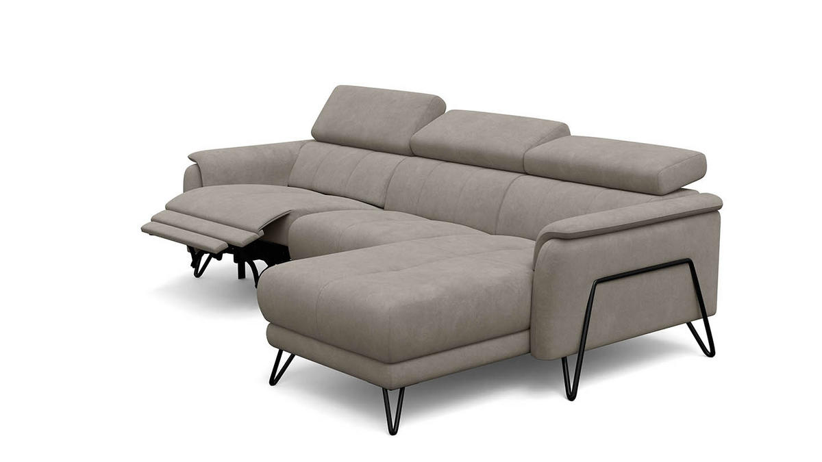 ECKSOFA RODEN 4-Sitzer mit Relax, beige, Veloursstoff - Beige, Holz/Textil (268/92cm) - Wozimo