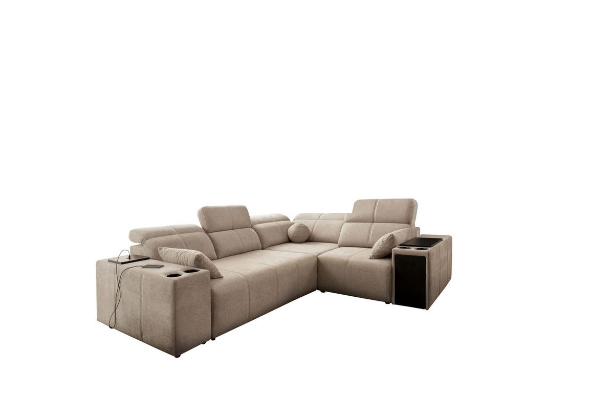 ECKSOFA Mit Schlaffunktion USB Und Verstellbarer Rückenlehne Mindy II KaltesBeige Rechts - Creme, Holz/Textil (288/219cm) - Kaiser Möbel