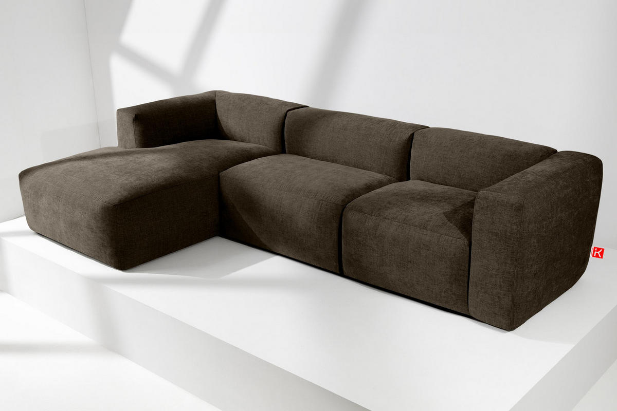 ECKMODULSOFA-LINKS BUFFO mit extrem weicher und bequemer Sitzfläche, Gewebestoff, braun - Braun, Textil (297/180cm) - KONSIMO®
