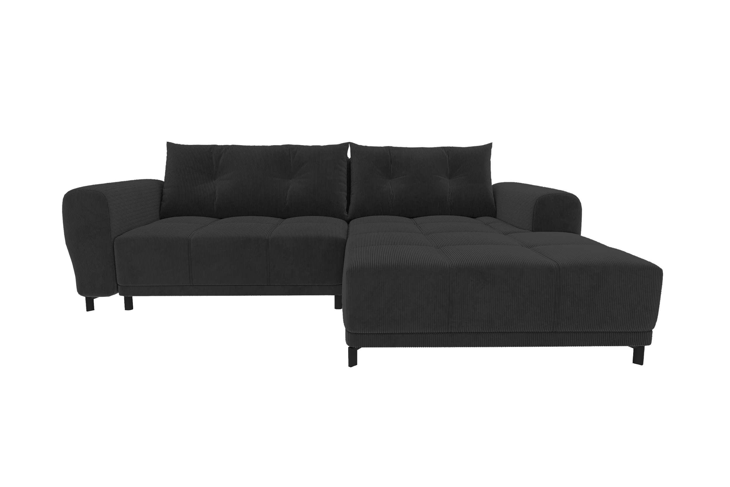 ECKSOFA Massimo Cordstoff Schwarz inkl. Schlaffunktion Rechts - Schwarz, Textil/Metall (246/177cm) - 99rooms