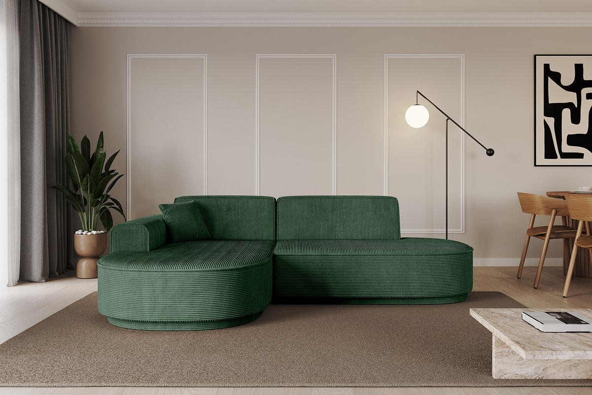 ECKSOFA Ottomane Links MARI-L1-v3 - 232x163x81 cm Grün Cord - Schwarz/Grün, Holzwerkstoff/Kunststoff (232/163cm) - ALTDECOR