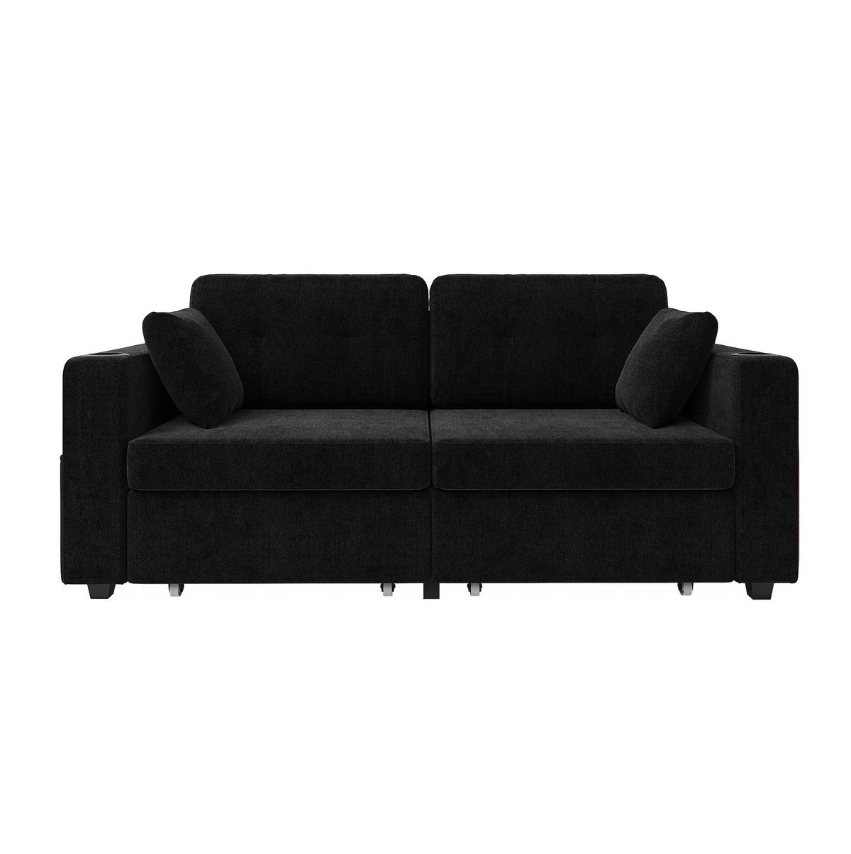 2-SITZER Sofa 172/75/82 cm mit USB-Anschlüssen, Stauraumschubladen und Getränkehaltern, Chenille, Schwarz - Schwarz, Textil (172/82/75cm) - Redom