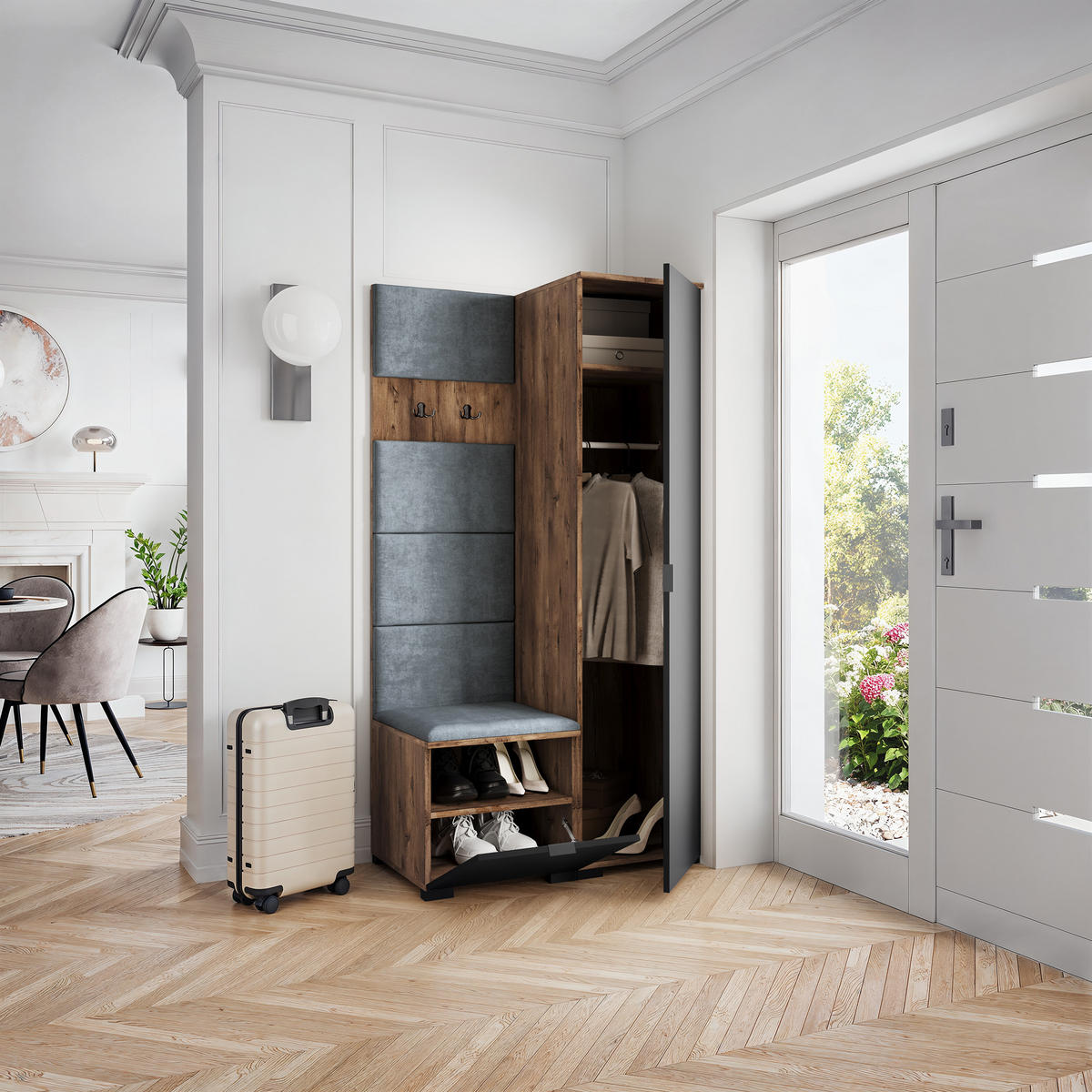 GARDEROBENSCHRANK LORI 95/181/51 cm Modern Garderobe-Set Eiche Lefkas - Eichefarben/Schwarz, Holzwerkstoff (95/181/51cm) - MASSENO