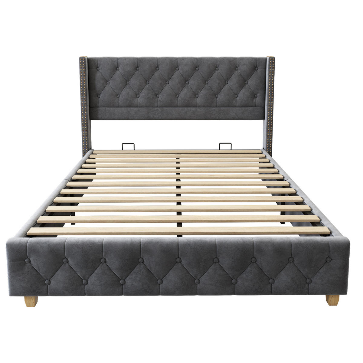 POLSTERBETT 160/200 cm Grau aus Samt mit Lattenrost und Knopfpolsterung - Grau, Textil (160/200cm) - OKWISH