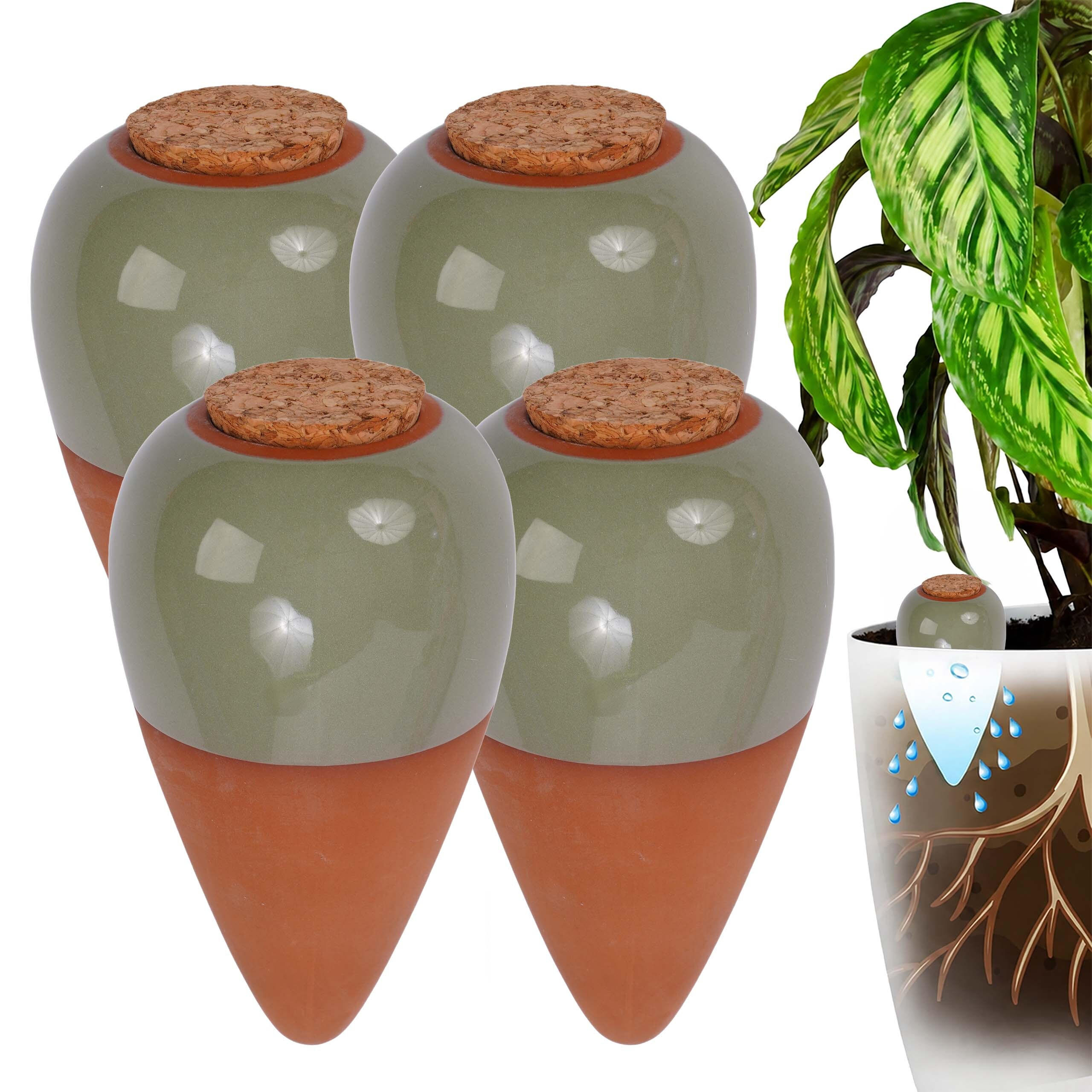 BEWÄSSERUNGSKEGEL Salbei 4er-Set - Multicolor, Keramik/Naturmaterialen (8/16/8cm) - Relaxdays