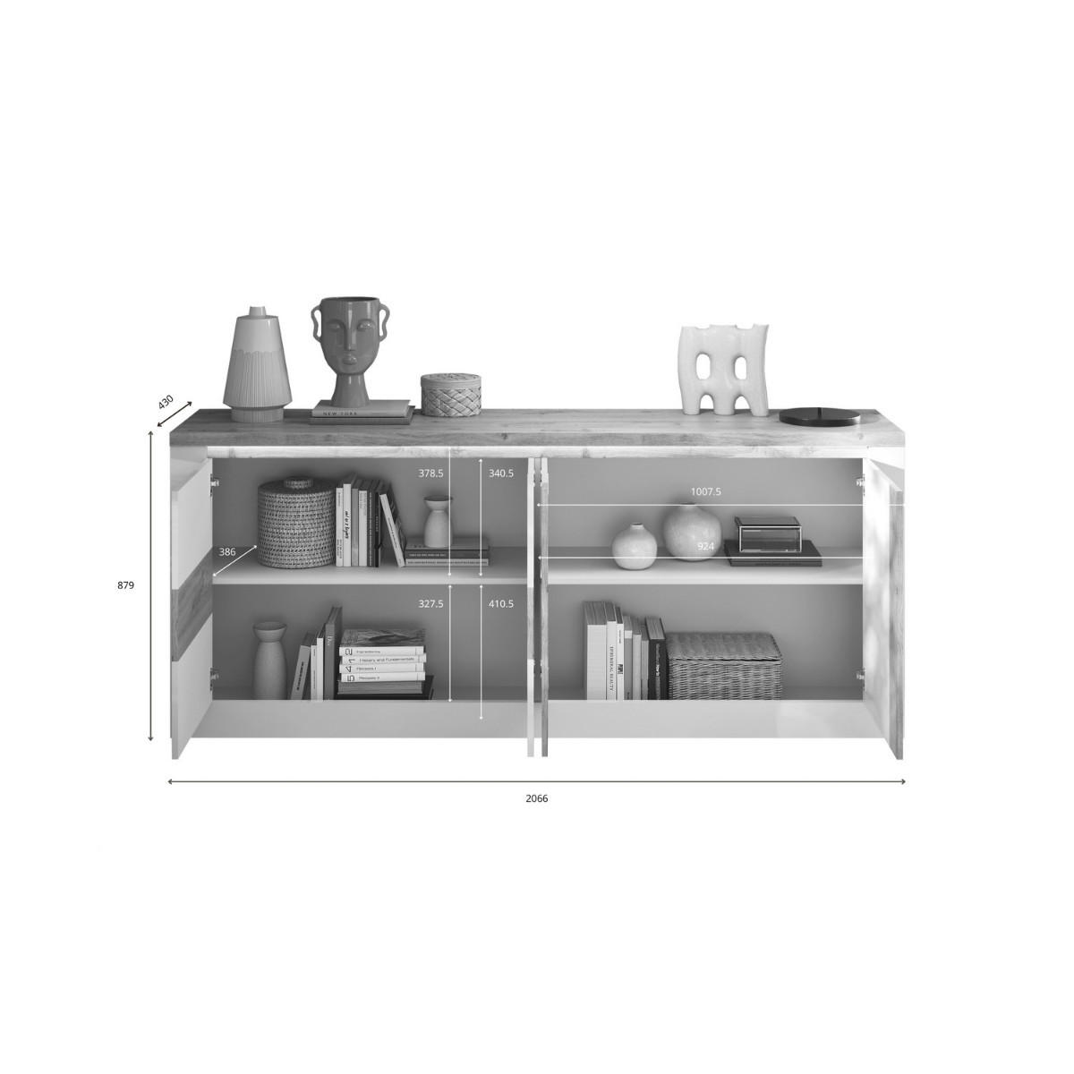 SIDEBOARD 4?türig mit LED?Beleuchtung Eichendekor und Weiß 207/43/88 cm - Weiß, Holzwerkstoff (43/88/207cm) - Calicosy