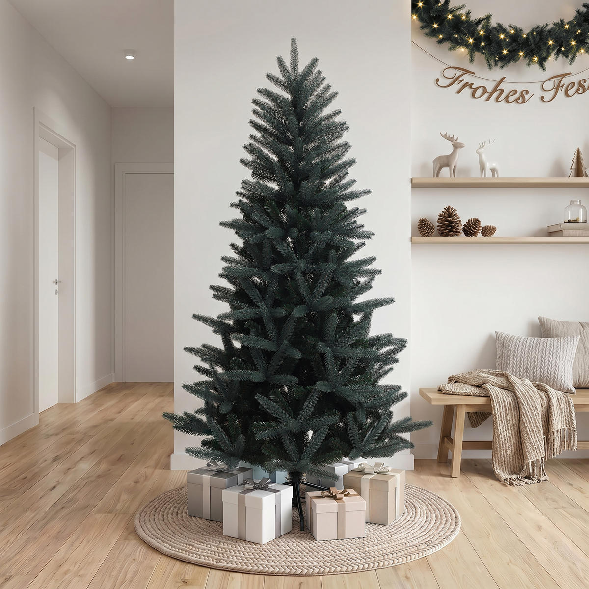 KÜNSTLICHER Weihnachtsbaum 185 cm, Dunkelgrün mit Metallständer - Grün, Kunststoff (185cm) - Hometopia