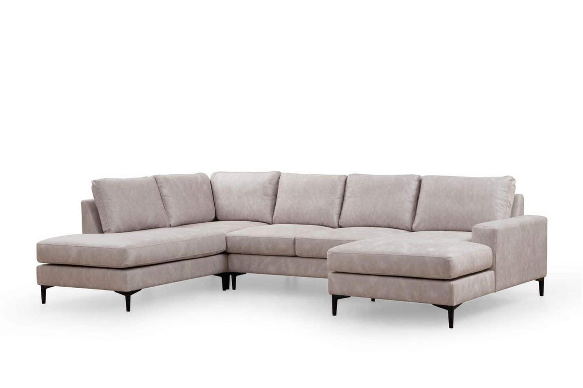 WOHNLANDSCHAFT mit großzügiger Sitzfläche für die ganze Familie - Beige/Schwarz, Holzwerkstoff/Kunststoff (314/90/200cm) - myHomelando