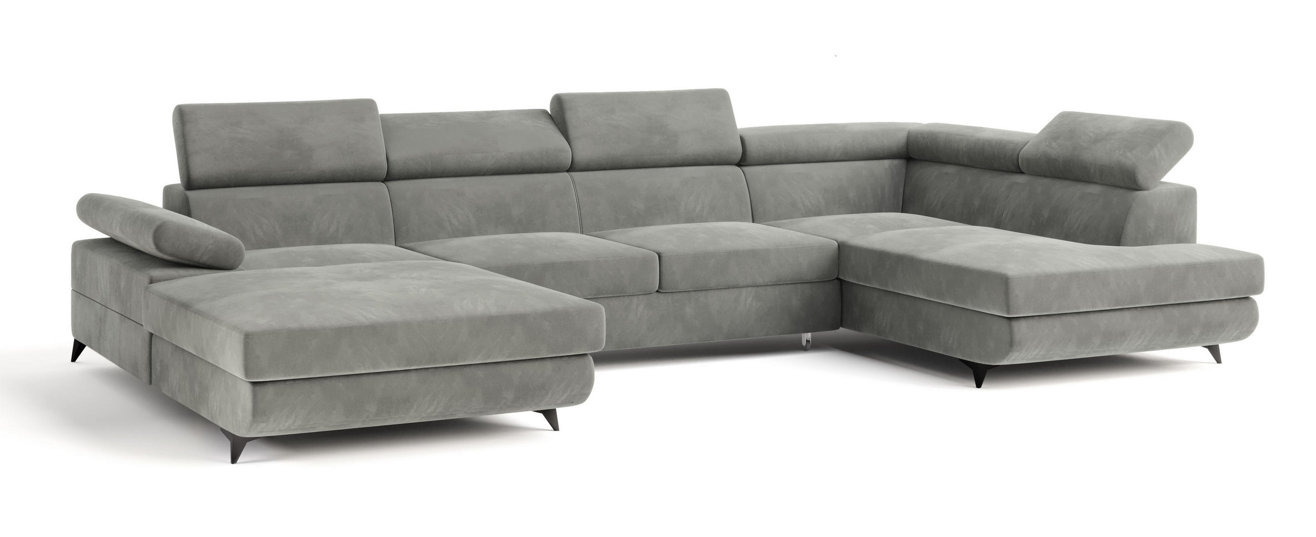 WOHNLANDSCHAFT RUBANO R-S Hellgrau Velours-Stoff mit Schlaffunktion - Hellgrau, Holz (339/89/190cm) - MASSENO