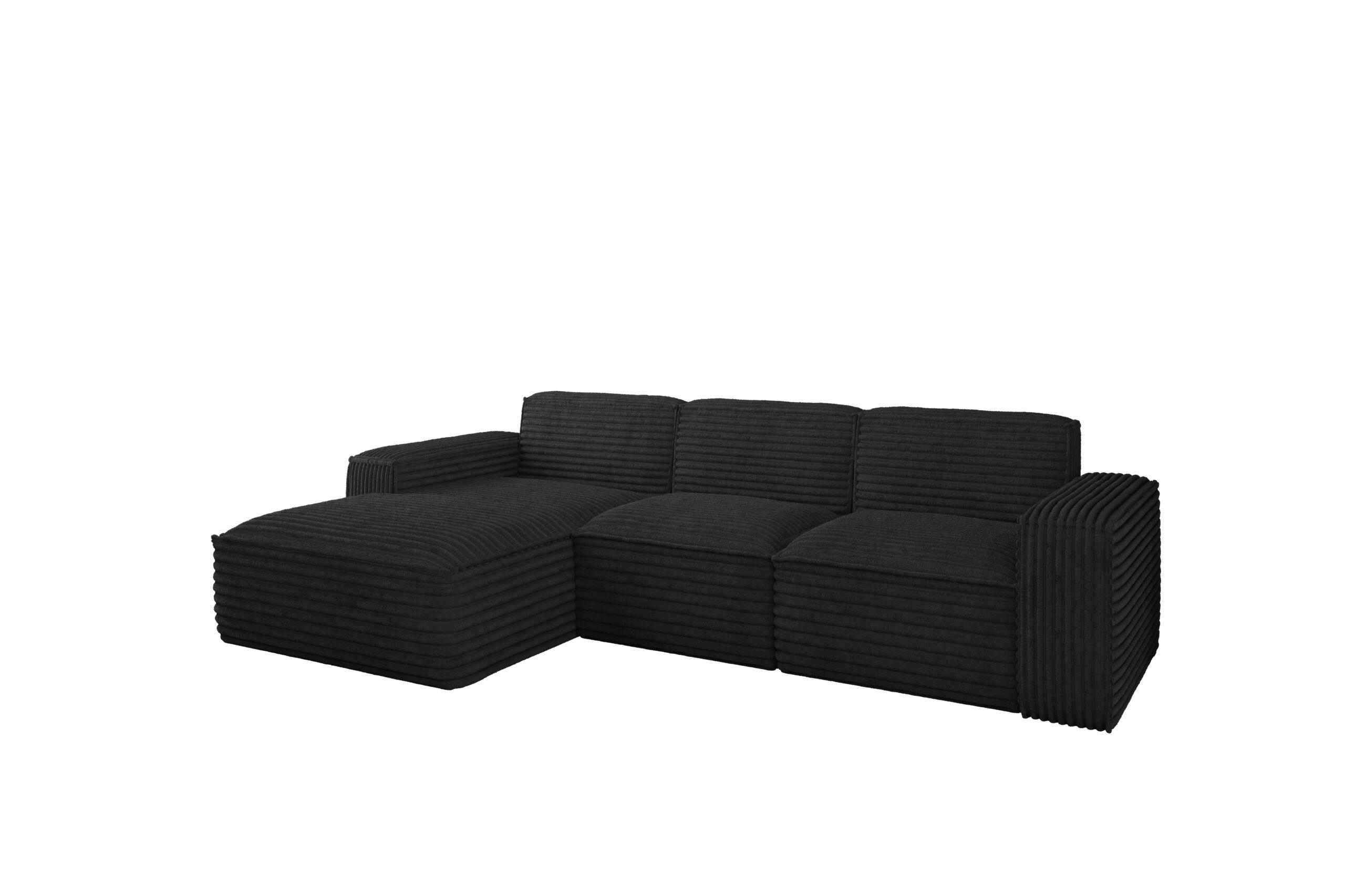 ECKSOFA L-Form Siena Stoff Velo Schwarz Links - Schwarz, Holz/Kunststoff (165/266cm) - Kaiser Möbel