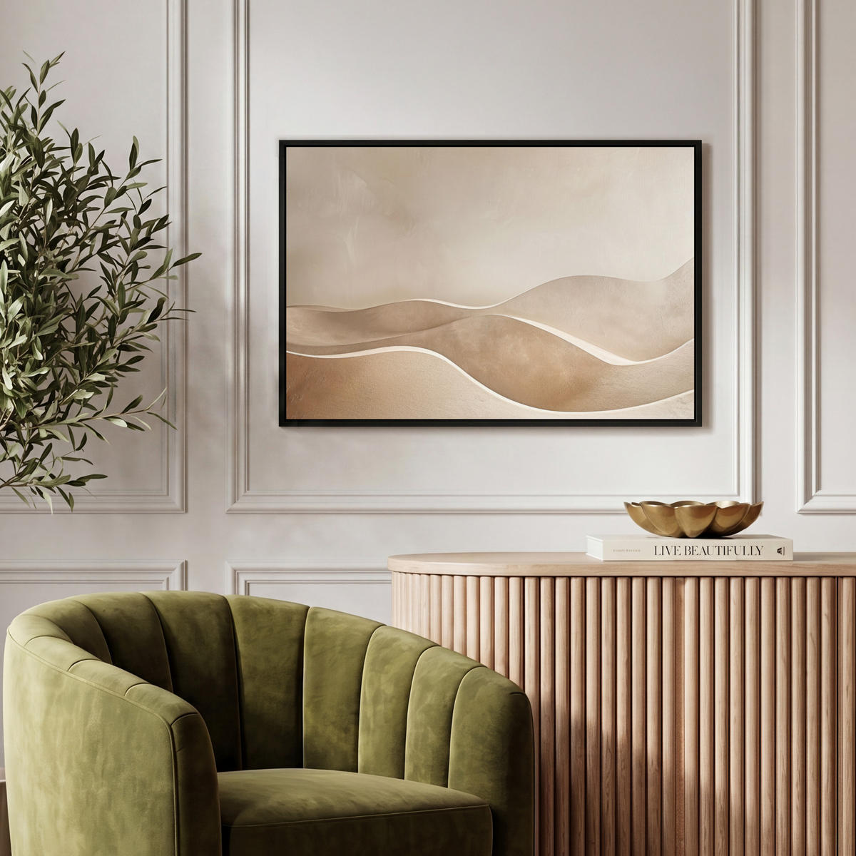 LEINWAND Bilder mit Rahmen - Beige - Natur - Abstrakt - Modern - 60x40 - Beige, Textil (60/40cm) - MuchoWow