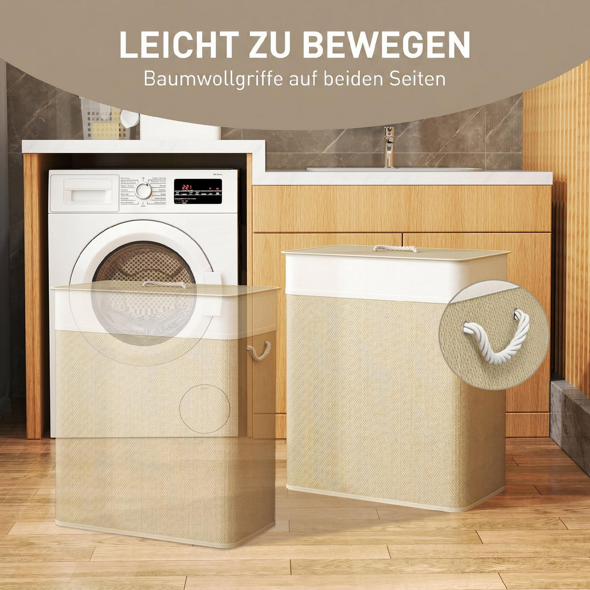 BAMBUS Cremeweiß - Hellbraun/Creme, Holz/Bambusholz (32/63/52cm) - HOMCOM