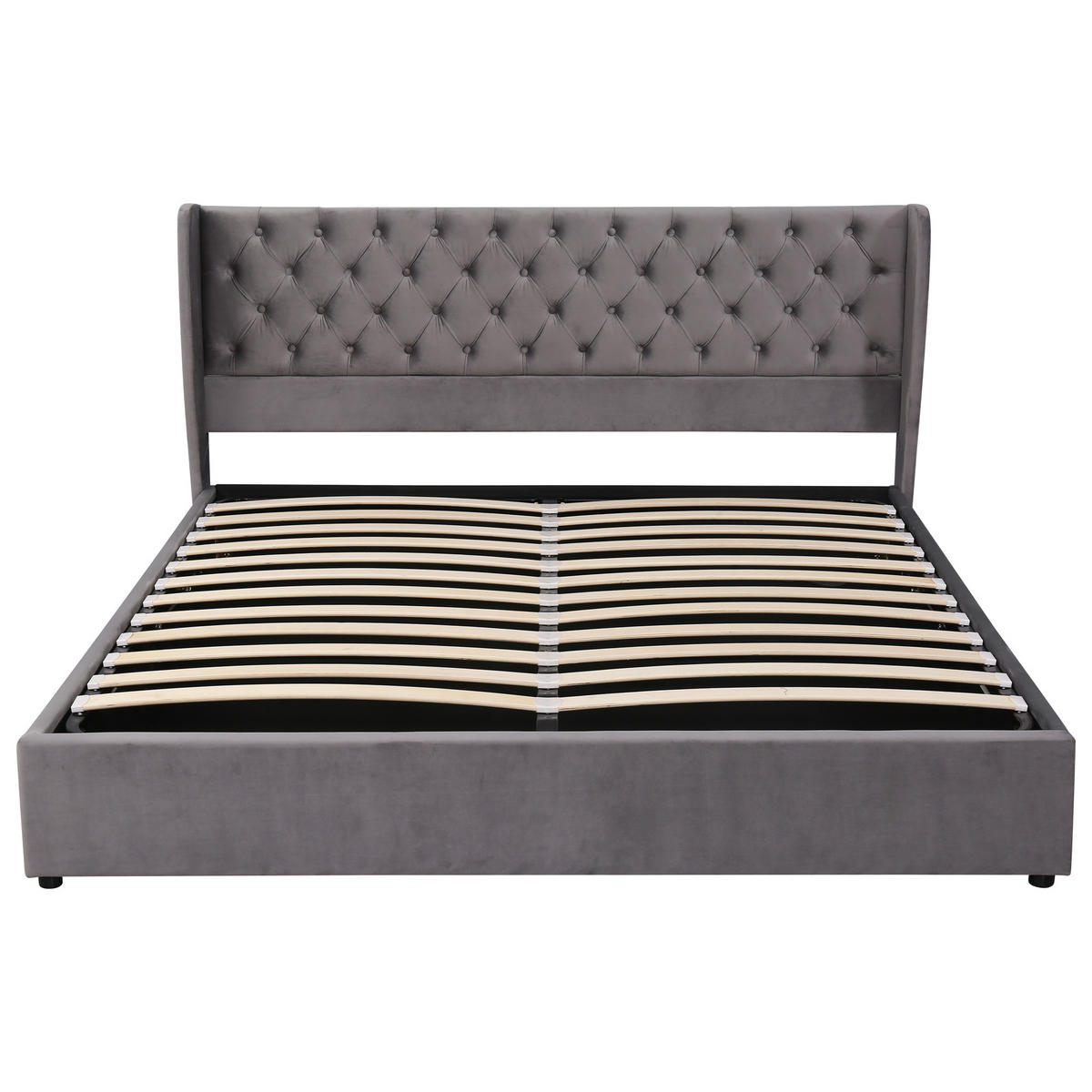 POLSTERBETT 160/200 cm grau mit hydraulischem Bettkasten und Lattenrost - Grau, Textil (160/200cm) - OKWISH