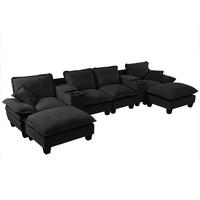 WOHNLANDSCHAFT Modulare Cloud-Couch U-Form mit USB und Stauraum, DE-42767, Schwarz - Schwarz, Holzwerkstoff (392/90/151cm) - ComfortXL